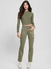GUESS Women's Green Straight-Leg Cargo Pants Size: Medium, Spandex