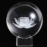 Waltz & F 60mm Inner Carving Lotus Flower Crystal Paperweight with Stand,Fengshui Crystal Ball Home Decoration