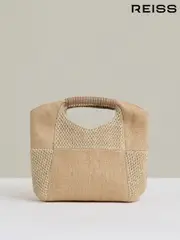 Reiss Natural Rosalie Raffia Patchwork Clutch Bag (F05144) | $325