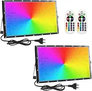 RGB Flood Light,LED Flood Light - 2 Pack 150W Smart RGB Light with Remote Control,Waterproof IP66 Floodlight,Outdoor Colour Changing Lights for Garden,Yard,Stage Lighting,Discos