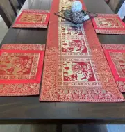Table Runner Set Red Table Place Mat Brocade Silk Table Decor Set Gift Wedding