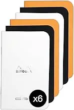 Rhodia 119156AMZC - Un lot de 6 Carnets Piqués - 7,5 x12 cm - Pointillés Dot - 48 pages - 80 g/m² - 3 couleurs assorties (Orange, Noir et Blanc)