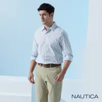 在飛比找Yahoo奇摩購物中心優惠-Nautica 男裝 吸濕排汗休閒條紋長袖襯衫-白色