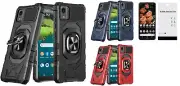 For Nokia C110 N156DL Robotic Ring Hybrid Case Phone Cover + Tempered Glass