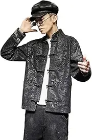 [Aoleaky] Chinese Style Mens Tops Tang Suit Long Sleeve Solid Traditional Kung Fu Clothes Hanfu Men Shirt