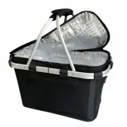 Foldable Picnic Shopping Carry Basket Bag W/ Lid 49cm - Black