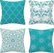 Set of 4 Luxton Aqua Blue Cushion Covers Hamptons Home Decor Square Cushion Covers 45x45cm for Sofa Couch Living Bed Decoration (Aqua Blue)