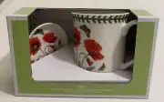 Portmeirion Botanic Garden Poppy Mug With Coaster/Lid Coffee-Tea Cup NIB