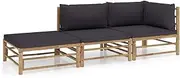 3 Piece Garden Lounge Set with Dark Grey Cushions Bamboo, Conversation Sets
