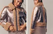 ANTHROPOLOGIE Unreal Fur Pilote d'Avion AVIATOR JACKET METALLIC ARGENT MOCHA M