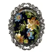 Floral Print Flowers Blooms Garden Glass Top Scart Sweater Brooch Pin