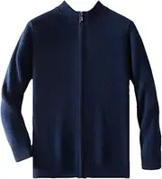 [OWEIEYEU] Men's Solid Merino Wool Cardigan Stand Collar Thickened Warm Wool Knitted Sweater Jacket Top