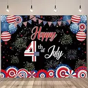 CGXINS 7 * 5FT Black Happy 4th of July Themed Backdrops for Photoshoot Independence Day America Flag Wreath Photo Background Stars and Stripes Bunting Fireworks Balloon Party Decor Banner