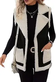[Mywinway] Womens Winter Suede Sherpa Lined Leather Vest Jacket 2025 Fall Sleeveless Lambswool Fur Warm Coat