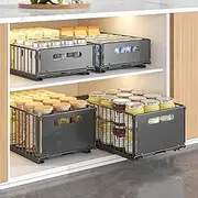 4Pack Foldable Pull Out Cabinet Organizer, Slide Out Cabinet Organizer for Kitchen, Pull Out Drawers for Cabinets, Roll Out Shelf Storage for Kitchen, Pantry, Bathroom (2 Pack Small + 2 Pack Large)