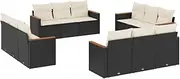 vidaxl Modular Garden Sofa Set - 12 Piece - Black Poly Rattan with Acacia Wood armrests & Storage for Patio, Terrace, Backyard Seating - Includes Cushions, Removable & Washable Covers