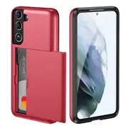 ZUSLAB Galaxy S22+ Case 5G 2022 S22 Plus Slide Armor Card Holder Protective Shockproof Hard Back Cover for Samsung - Red