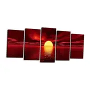 Red Sun Large Modern 5 Panels Seascape Sea Giclee Paintings Canvas Prints