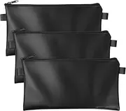 [Rapidbok] Wallet 3 Pieces Faux Leather Bank Bags 28 x 16 cm with Zipper Wallet Zipper Pocket for Money Storage to Protect Small Valuables (Black), Black