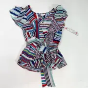Parker Blouse Women small Multicolor Striped Flutter Sleeve Huntington Top new