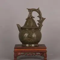 在飛比找樂天市場購物網優惠-宋 耀州窯青釉刻花倒流壺 仿宋代出土舊貨瓷器古玩古董家居裝飾