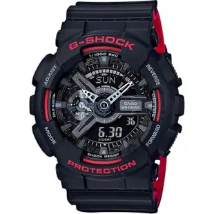 【CASIO 卡西歐】G-SHOCK 人氣經典紅黑雙顯手錶(GA-110HR-1A)