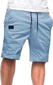 [JEShifangjiusu] Mens Casual Elastic Waist Drawstring Shorts Summer Beach Short Pant Cotton Stretch Twill Chino Golf Short with Pockets Light Blue