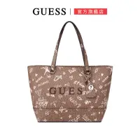 在飛比找momo購物網優惠-【GUESS】個性塗鴉LOGO大容量肩背包(咖啡)