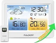 Raddy WM6 Weather Station with 2000mAh Rechargeable Battery, Wireless Indoor Outdoor Thermometer Hygrometer Barometer with Atomic Clock Weather Forecast for Home Use, (988309012)