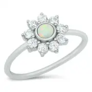 Mandala Ring Genuine Sterling Silver 925 White Lab Opal Face Height 10 mm Size 9