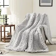 L'AGRATY Chunky Knit Blanket Throw,Soft Chenille Yarn Throw Blanket 60x80，Handmade Thick Cable Knit Crochet Blanket,Large Knit Blanket Chunky Yarn,Rope Knot Throw Blanket for Couch Sofa Bed Home Decor