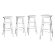 4x Bar Stools Round Chairs Wooden White