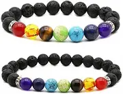 2pcs Lava Rock 7 Chakra Bracelet - Aromatherapy Essential Oil Diffuser for Couples - Yoga Beads Lava Stone Stretch Bracelet for Men and Women