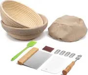 Banneton Bread Proofing Basket, Sourdough Starter Kit, Round 9 Inch Baskets, and