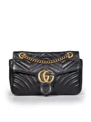 Black Leather Small GG Marmont Matelasse Shoulder Bag