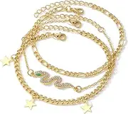 [Samyuktha] Anklet For Women Gold Plated Multi Layered Snake Design Anklets For Women Girls Stylish Womens Jewellery, Adjustable, Alloy, Diamond
