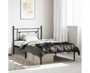 Metal Bed Frame with Headboard Black 107x203 cm Robust Steel Construction Storage