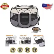 Large 8-Panel Pet Playpen - Portable Dog & Cat Tent with Collapsible Bowl