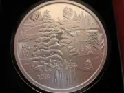 1-OZ.999 SILVER COUNTRY CHURCH, DEER, ICE POND CHRISTMAS CAROLERS TREE COIN+GOLD