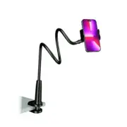 Cell Phone Clip Bed Stand Holder, with Grip Flexible Long Arm Gooseneck Black