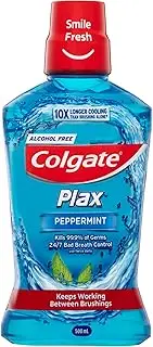 Colgate Plax Antibacterial Mouthwash 500mL, Peppermint, Alcohol Free, Bad Breath Control