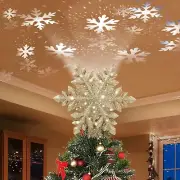 Christmas Tree Topper Lighted with Golden Snowflake Projector,Led Rotating Magic