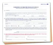 Agreement to Provide Insurance Policy (Form 228RS-U), 8.5"×7", 4-Part Carbonless