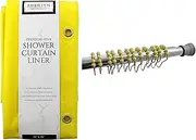 Dependable Industries inc. Essentials Decorative PEVA Shower Curtain Liner - PVC-Free, Odorless with Magnetized Bottom, Rustproof Grommets & Yellow Chrome Finish Roller Ball Hooks Set