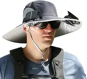 [Generic] Solar Powered Fan Hat, Outdoor Wide Brim Sun Hat with Solar Fan, Wide Brim Solar Fan Outdoor Fishing Hat, Mens Wide Brim Sun Hat Summer Uv Protection, Solar & USB Charging for Fishing, Beach, Garden