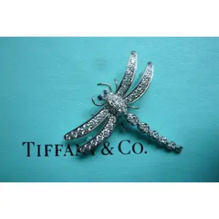 ╭☆°全新真品 TIFFANY&CO pt950鉑金鑲鑽+藍寶蜻蜓胸針(可當鍊墜)