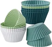 Silicone Cupcake Molds, 12Pcs Nonstick Pastry Molds, Multicolor Reusable Baking Cups, Round Non-Stick Muffin Cupcake Liners Cupcake for Christmas