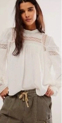Free People Blouse White Women Takes Two Spanish Lace Boho Preppy Top Sz XS NWT