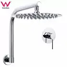 WELS Chrome Round 12" Rain Shower Head Swivel Gooseneck Wall Arm Mixer Valve Set