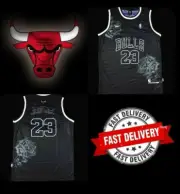CHICAGO BULLS NBA BLACK AND TATTOO ROSE MICHAEL JORDAN 23 JERSEY SIZE XL